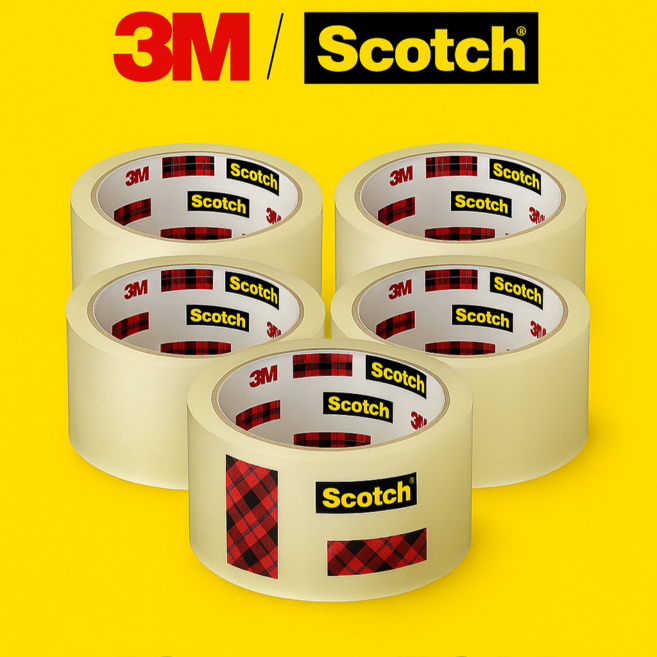 3M 스카치 박스테이프 48mm x 50m /투명 강력 접착 포장용 테이프 습기저항 무취 아크릴 점착제 택배 포장 밀봉 박스 테이프 Scotch packaging Tape, 투명, 5개