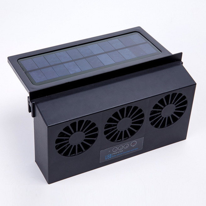 USB 太陽能車載循環扇, 黑色, 太陽能降溫神器汽車換氣扇518