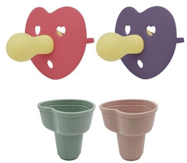 프로미스 공갈 노리개 젖꼭지 하트 2p + 콘케이스 2p, 1단계, 로즈시에나, 블랙베리, 2개