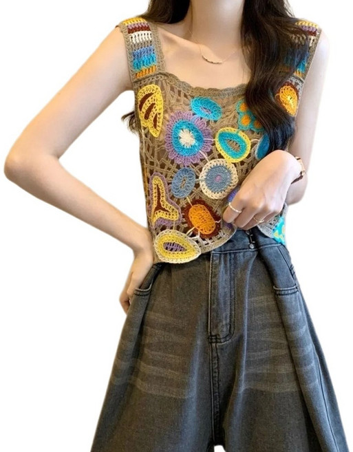 Womens Hollow Out 크로 셰 뜨개질 니트 자르기 탱크 탑 캐주얼 여름 조끼 블라우스 셔츠