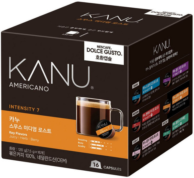 카누 돌체구스토 호환 캡슐커피 스무스 미디엄 로스트, 7.5g, 16개입, 1개