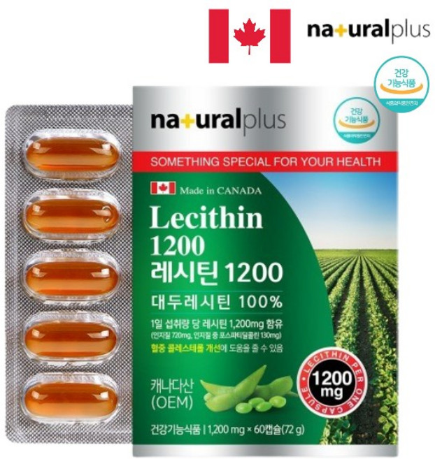 식약처인증 대두 레시틴 분말 캡슐 대두레시틴 100% non-GMO 식물성 대두유 인지질60% 포스 타티 딜 콜린 영양제 골드 혈중 콜레스테롤 개선 식약청인정 효능 여성 남성 건강 추천 캐나다 직구 건강기능식품 홈쇼핑, 60캡슐, 1개