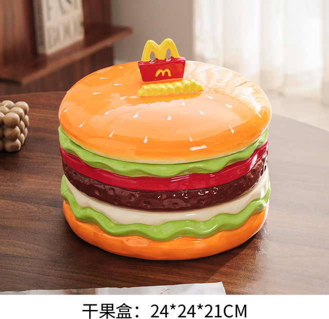 漢堡陶瓷乾果盤 零食分格收納盒, 漢堡乾果盒雙層, 1個