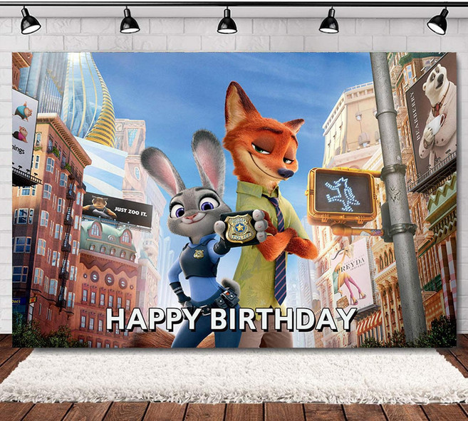 주토피아 생일파티 현수막 이벤트 파티 가랜드 초등 학교 닉 어린이집 유치원, 1개, 배경 천 150x100cm