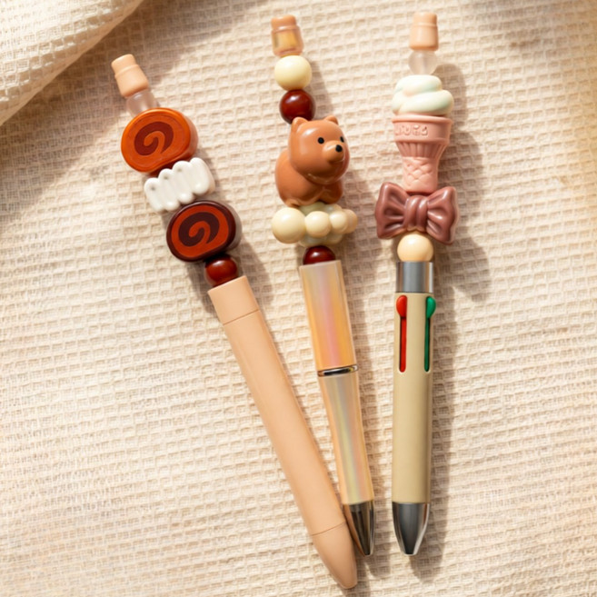 굿즈라이프 볼꾸 볼펜 꾸미기 비즈 파츠 재료 세트, 2세트, 베이지독 3개