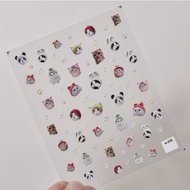 [오루셀렉트] 심쿵 냥이 밈 네일 스티커 꿀조합 짤 모음 폰꾸 다꾸 겸용 | 엠보싱 포인트 젤네일 패치, 1개, 고양이