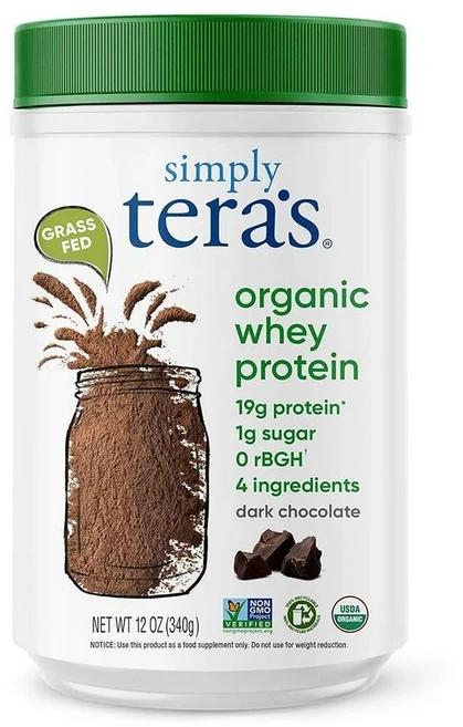 Simply tera's 유기농 유청 단백질 파우더 - 목초 사육 파우더 인공 감미료 없음 클린 GMO 프리 글루텐 프리 다크 초콜릿 355ml(12온스) 260496, 1.5 Pound (Pack of 1), 1개 - 쿠팡