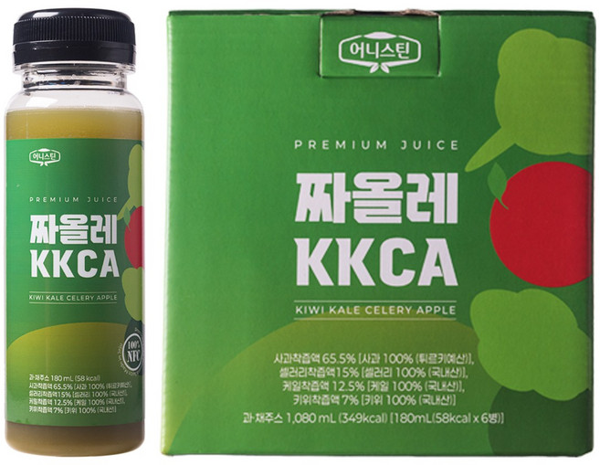 어니스틴 짜올레 KKCA 키위 케일 주스 / 물 타지 않고 원물 그대로 착즙한 냉동 주스 / 키위 케일 샐러리 사과, 6개, 180ml