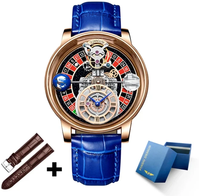 핀두 업그레이드 버전 러시안 룰렛 천상 시리즈 쿼츠 시계 남성용 카지노 라스베가스, 01 빠른  Mainland, 12 rose gold blue