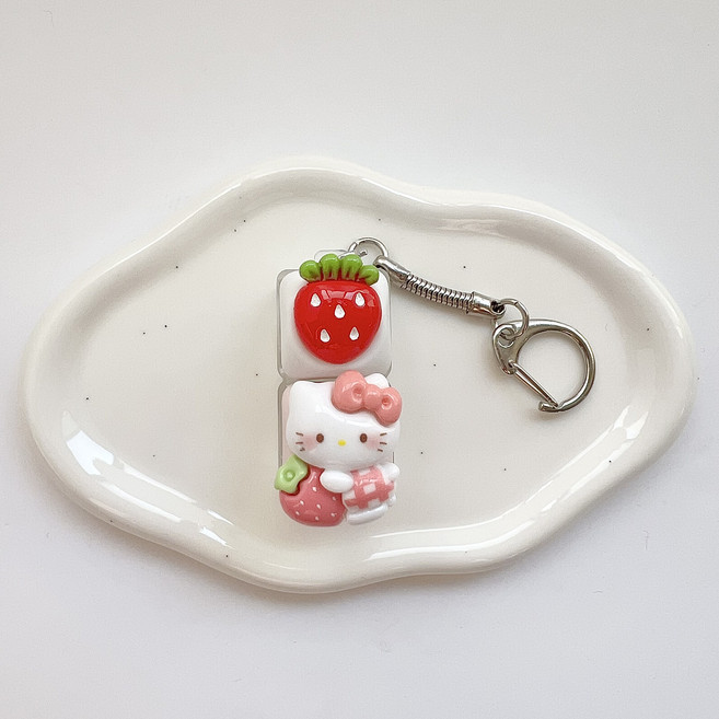 리본고양이 딸기 2구 키캡 피젯토이 딸깍이 키링, 1개