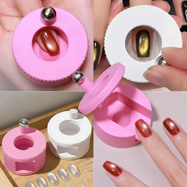 구슬자석 달린 루미크 회전 네일자석 - 360도 회전으로 곰손도 금손되는 세상 편한 자석네일아트, 1개, 핑크