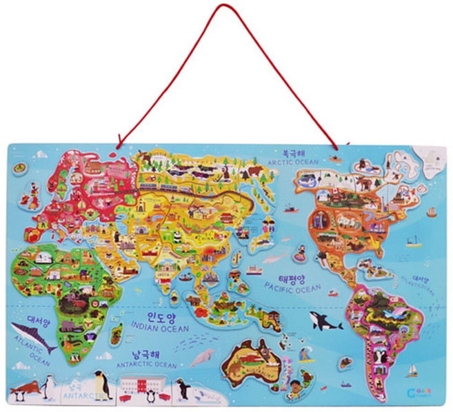 유아완구 나라공부 영어학습 세계지도 자석퍼즐 놀이/ 홈스쿨링 자석지도 지리학습, 1개