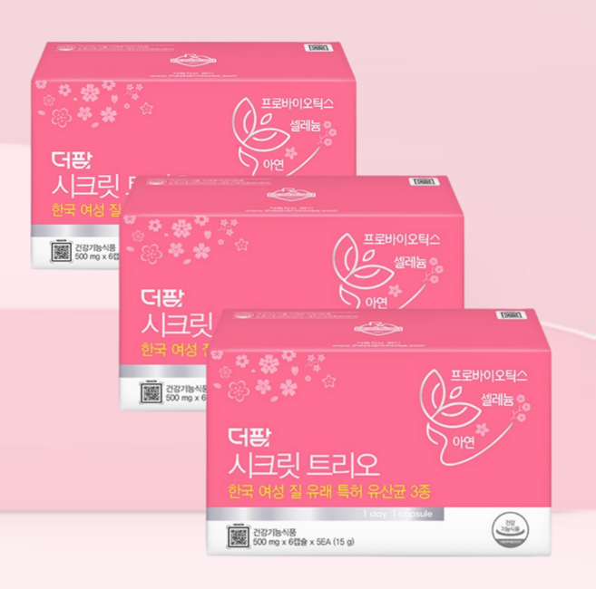 [약국정품] 더팜 시크릿 트리오 6캡슐 x 5EA 한국 여성 질 유래 유산균 CFU 20억 프로바이오틱스 아연 셀레늄 여성유산균, 3개, 30정