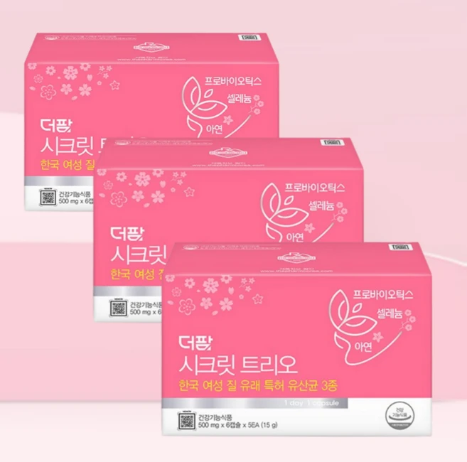 [약국정품] 더팜 시크릿 트리오 6캡슐 x 5EA 한국 여성 질 유래 유산균 CFU 20억 프로바이오틱스 아연 셀레늄 여성유산균, 3개, 30정 - 쿠팡