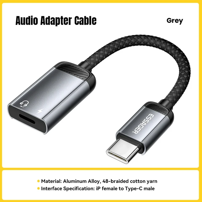 Essager Type-C - 라이트닝 오디오 케이블 USB-C 암 iP 수 OTG 어댑터 헤드폰 컨버터 (16 15 아이패드 에어, 01 Lightning to Type-C