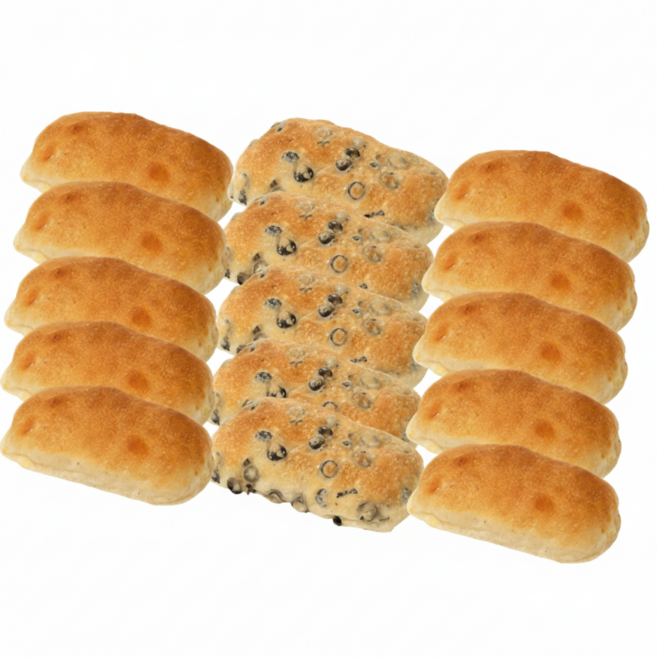 우디베이크샵 패밀리팩 치아바타 샌드위치 빵 세트 (플레인5 올리브5 치즈5), 15개, 110g