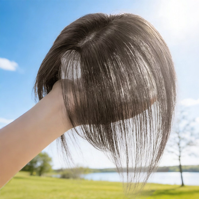 지비킹 여성 앞머리 가르마가발 여자 인모100% 수제가발, 1개, 모카브라운