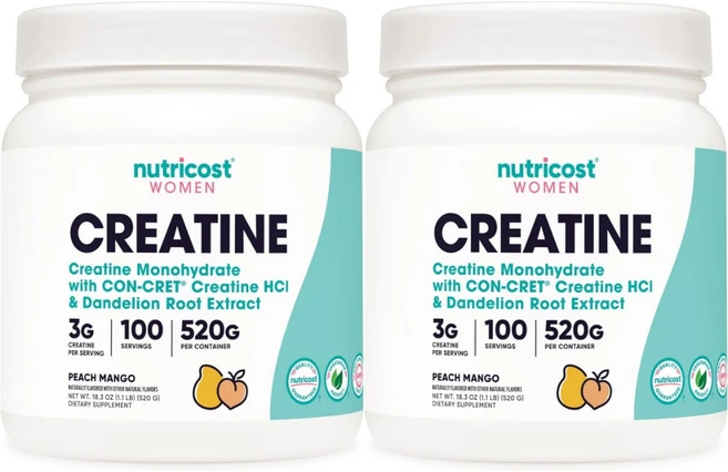 뉴트리코스트 고흡수 여성 우먼 크레아틴 모노하이드레이트 파우더 피치망고, 2팩, 520g - 쿠팡