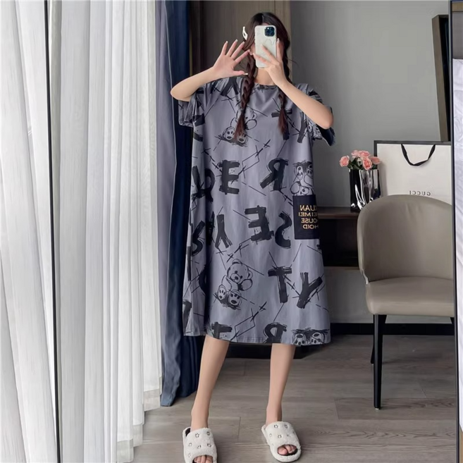 睡裙女夏季可愛薄款短袖寬鬆大碼家居服