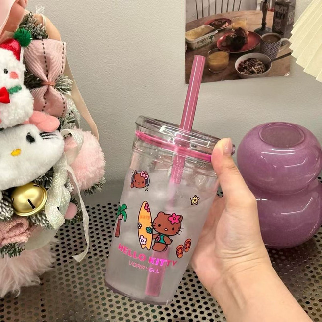 태닝 헬로키티 투명 흡수 컵 대용량 물컵, 1개, Kitty