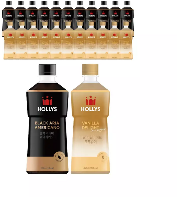 할리스 블랙아리아 아메리카노 550ml 6입 2개+바닐라딜라이트 로우슈거 450ml 6입 2개 (총 24개), 24개