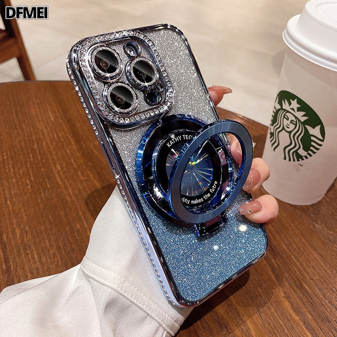 DFMEI 適用蘋果17PROMAX輕奢水鑽電鍍手機殼15閃粉磁吸支架蘋果16保護套