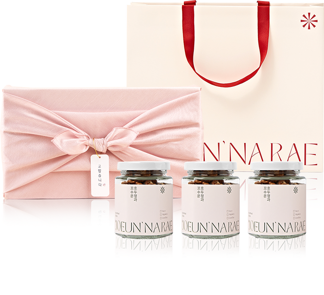 [보자기포장+쇼핑백] 조은나래 꼬수운 호두정과 선물세트 연한빨강 보자기, 1박스, 240g