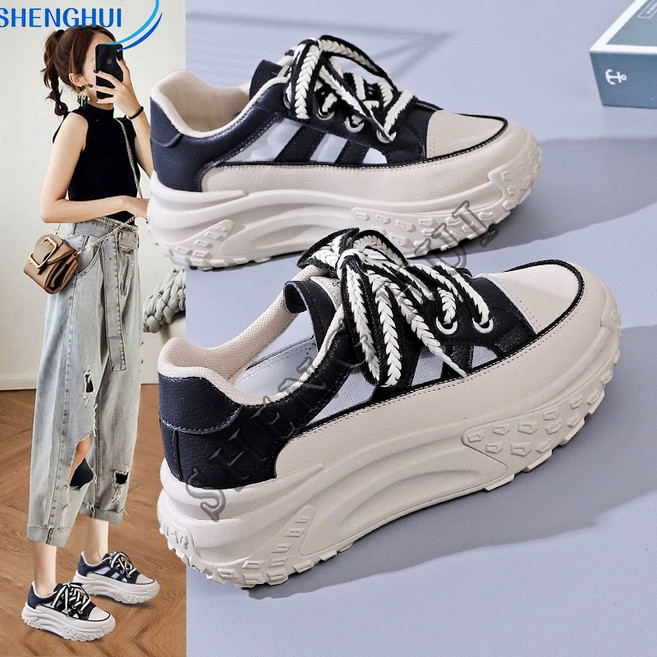 SHENGHUI펀칭 통굽 스니커즈 경량 여성 운동화 6cm 키높이 스니커즈 여성단화운동화 통굽슬립온SH7*9LW