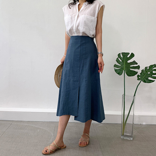 네모엔룩 A라인 린넨트임롱 플레어 스커트