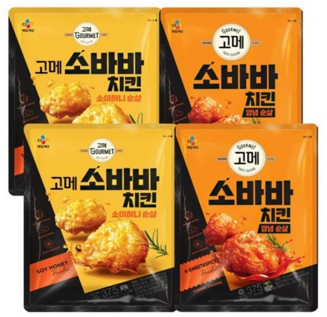 소바바치킨 양념 순살 2 + 오리지날 순살 2 glo*254EN, 375g, 1개