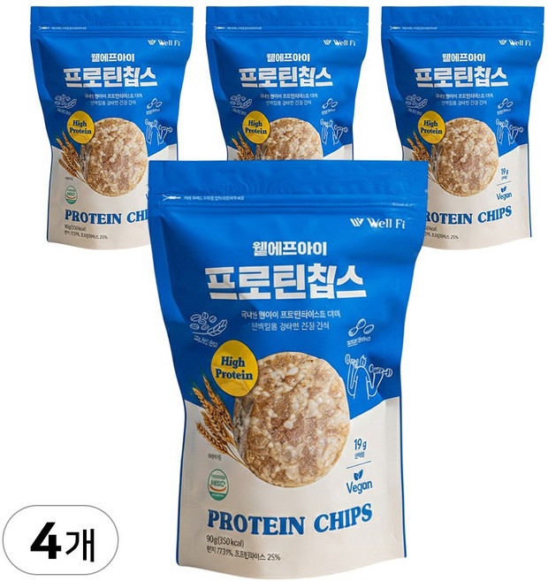 웰에프아이 프로틴칩스 단백질과자 단백질간식 단백질칩 프로틴과자, 4개, 90g