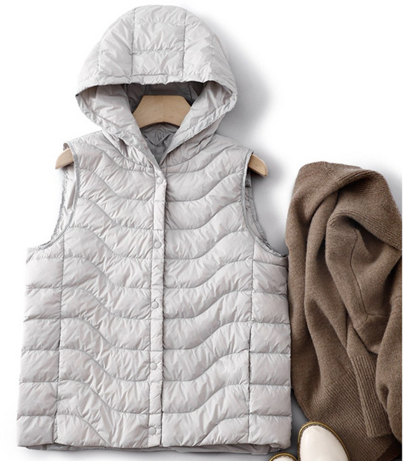 플랜앤유 여성용 숏 누빔 후드 베이스 패딩 조끼