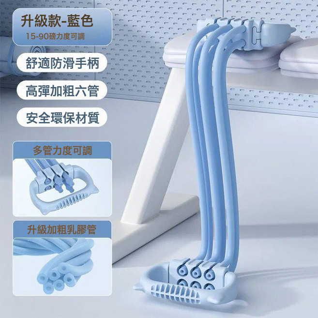 DIU 拉力器健身美背部訓練瑜伽彈力帶八字型拉力繩女生塑身擴胸器, 1個, 【藍色】6檔可調8字拉力器