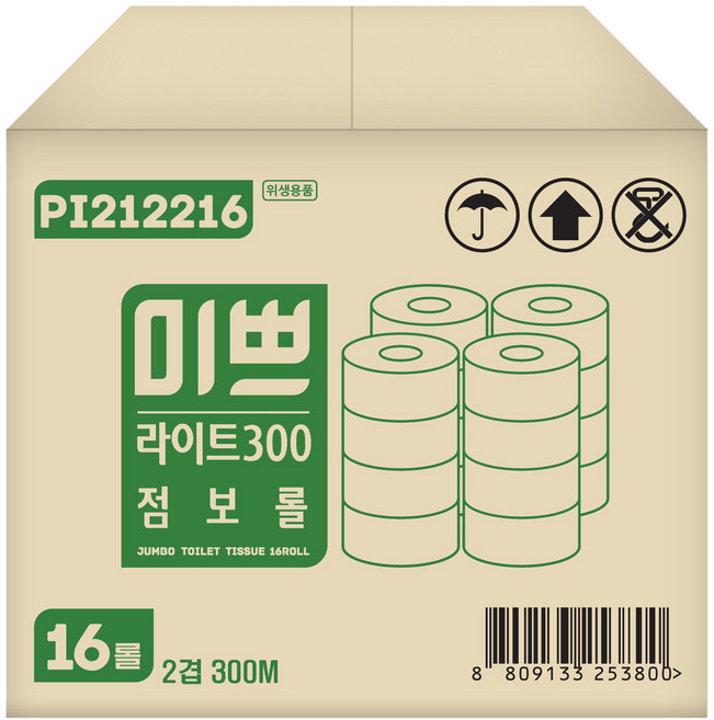미쁘 라이트 점보롤 2겹 300m 16롤, 1박스