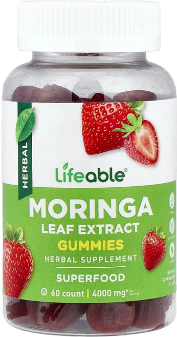 Lifeable Moringa Leaf Extract Gummies Natural Strawberry 60 Gummies 200 mg per Gummy, Lifeable, Moringa Leaf Extract, 1개 - 쿠팡