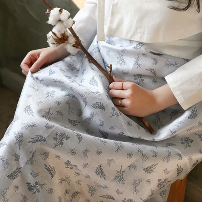 [대폭]한복지054-소이플라워 폴리 한복원단 플라워 꽃무늬 패브릭 철릭 한복천, 14황금색, 1개