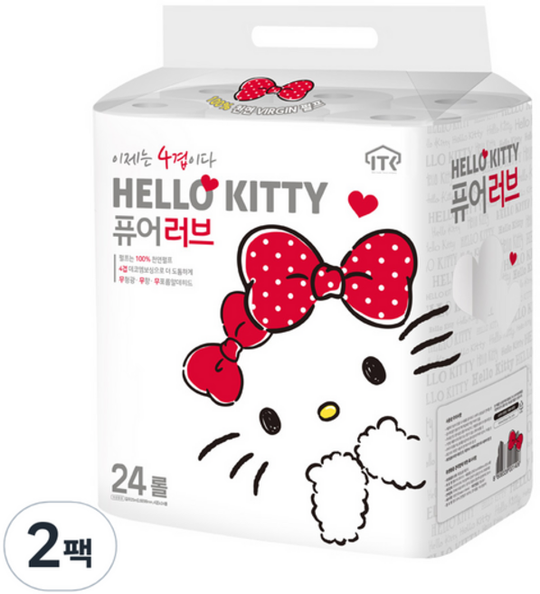 헬로키티 퓨어러브 4겹 롤화장지 25m, 24롤, 2개