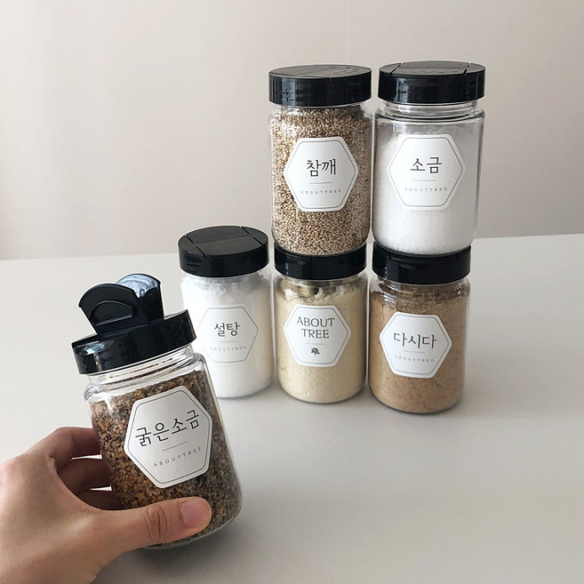 어바웃트리 국내생산 트라이탄 양념통 6P (플라스틱마개) + 감성라벨2장세트, 6개, 200ml