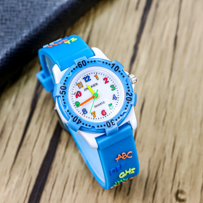 어린이 아날로그 쿼츠 손목시계 30M 방수 실리콘 밴드 숫자학습 시계
