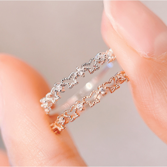 순은 여성 여아 학생 실버 925 하트 큐빅 나비 실 은반지