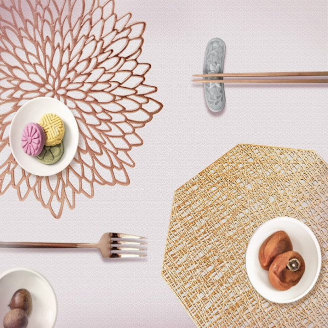 플라워 육각 짜임 테이블 매트, 로즈골드, 1개