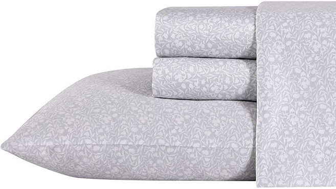 Laura Ashley Home 새틴 컬렉션 침대 시트 세트 실크처럼, Winnie Grey