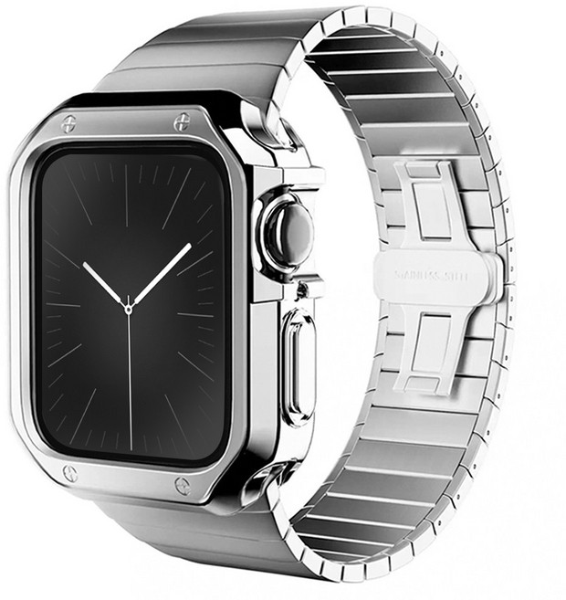 애플워치 링크 브레이슬릿 + 아머 케이스 세트 42 / 44 / 45mm, 실버