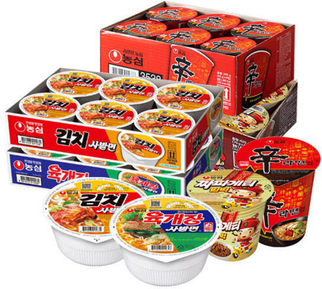 농심 육개장사발면 86g+김치사발면 86g+신라면 컵 65g+짜파게티범벅 70gx각6개(총24개)
