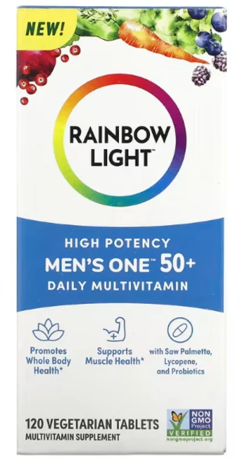 레인보우라이트 맨스 원 데일리 50플러스 멀티비타민 하이포텐시 베지 120정, 1개 - 쿠팡