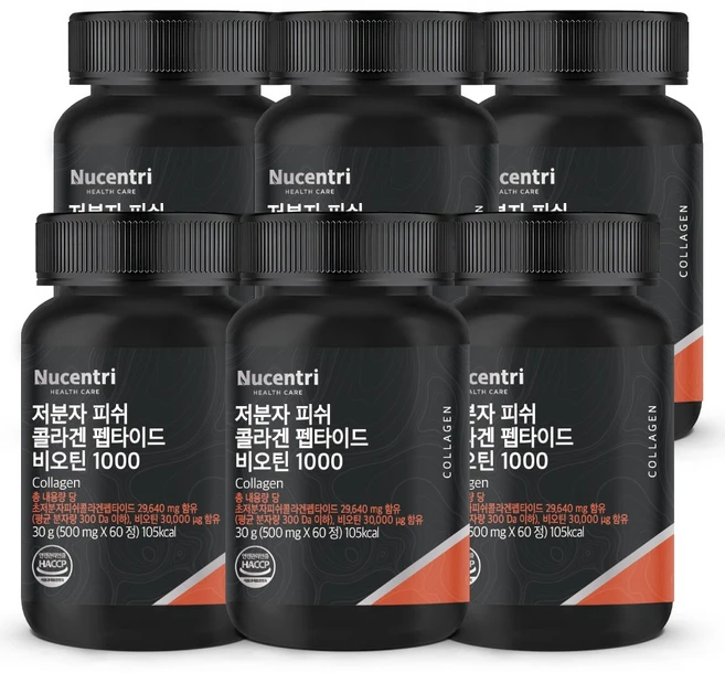 뉴센트리 [300달톤Da] 저분자 피쉬 콜라겐 펩타이드 비오틴 3333% 콜라겐 히알루론산 엘라스틴 밀크세라마이드, 60정, 6개 - 쿠팡