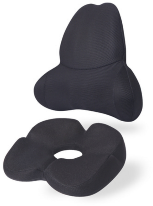 베네폼 더블유 업 메모리폼 등받이 허리쿠션 + 하트방석 세트, 블랙