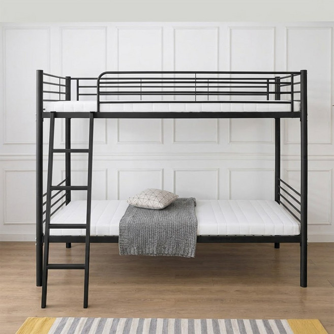 브라보가구 루디 분리형 철제 이층침대 프레임 S/SS, 블랙(원목사다리포함)