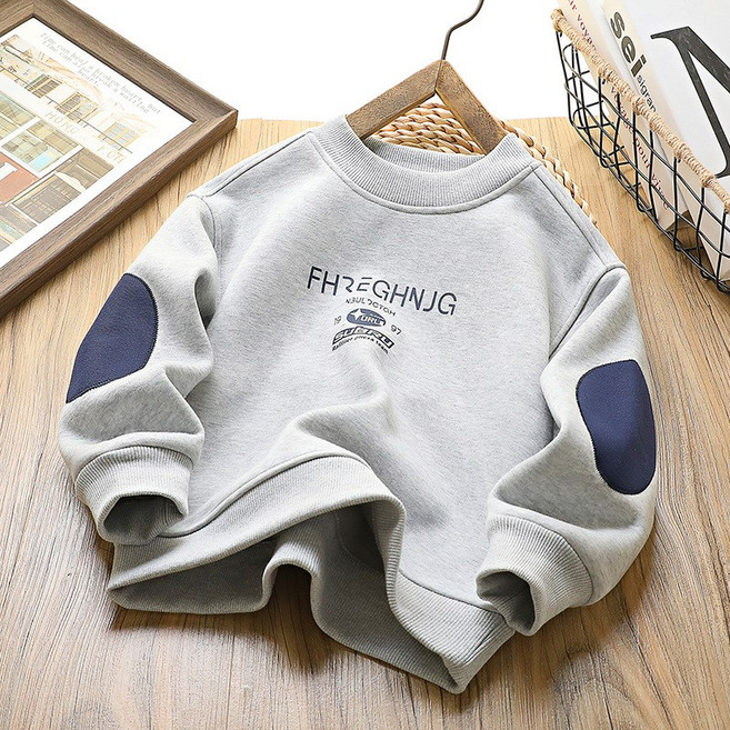 키즈 프렌치 레터링 패치 맨투맨