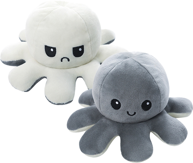 KC인증 양면 리버시블 반전 애착인형, 그레이/아이보리, 문어인형, 1개, 20cm